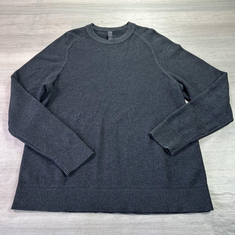Lululemon Sweater Mens XL Gray Textured Coolmax Knit Crew Pullover LM3ENFS